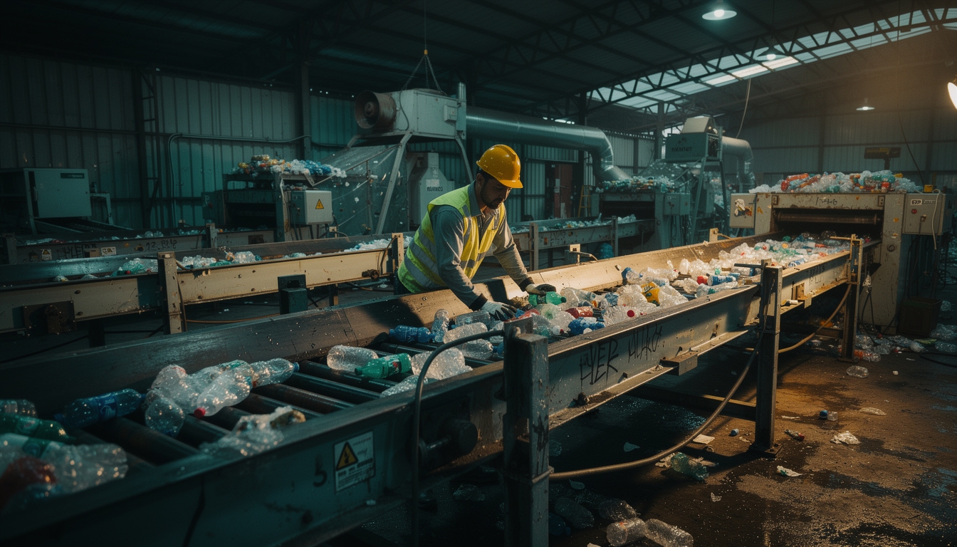 Planta industrial que procesa residuos plásticos en Argentina